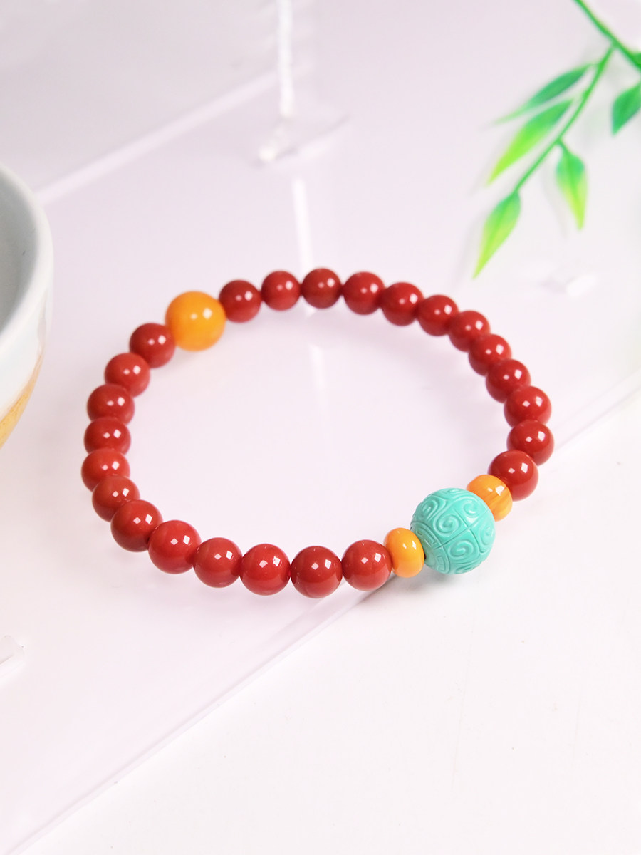 천연 남쪽 붉은 마노 팔찌 감 붉은 청록색 밀랍 액세서리 팔찌 맞춤형 민족 스타일 여성 손 보석