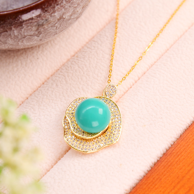 청록색 펜던트 몽골어 소나무 라운드 S  목걸이 세련된 기질 쥬얼리 맞춤형 다목적 여성 목 쥬얼리