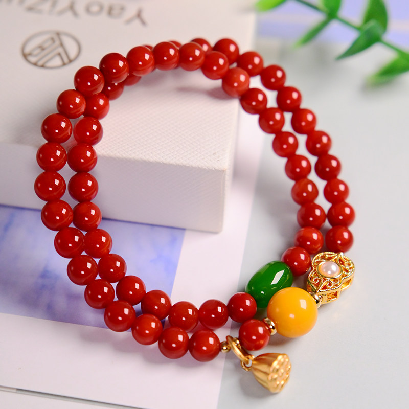 자연 남쪽 붉은 마노 팔찌 치킨 지방 노란색 밀랍 멀티 링 팔찌 민족 스타일 성격 기질 다목적 여성 핸드 액세서리