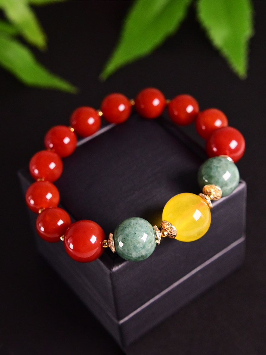 천연 남쪽 붉은 마노 팔찌 밀랍 경옥 다중 보물 팔찌 다양하고 매력적인 여성 맞춤형 핸드 쥬얼리
