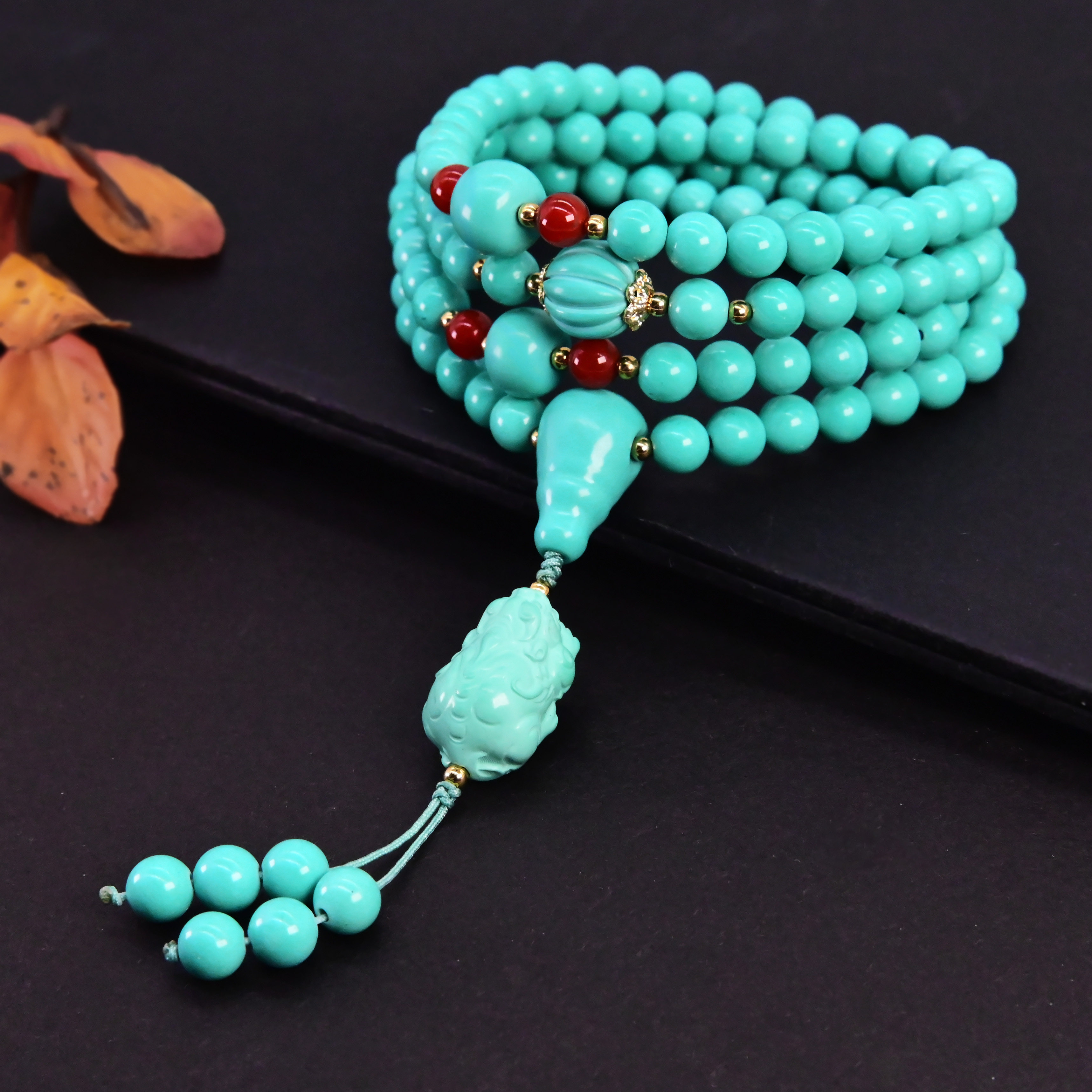 몽골어 소나무 청록색 팔찌 108 묵주 비즈 멀티 서클 팔찌 PIXIU 액세서리 민족 스타일 여성용 팔찌