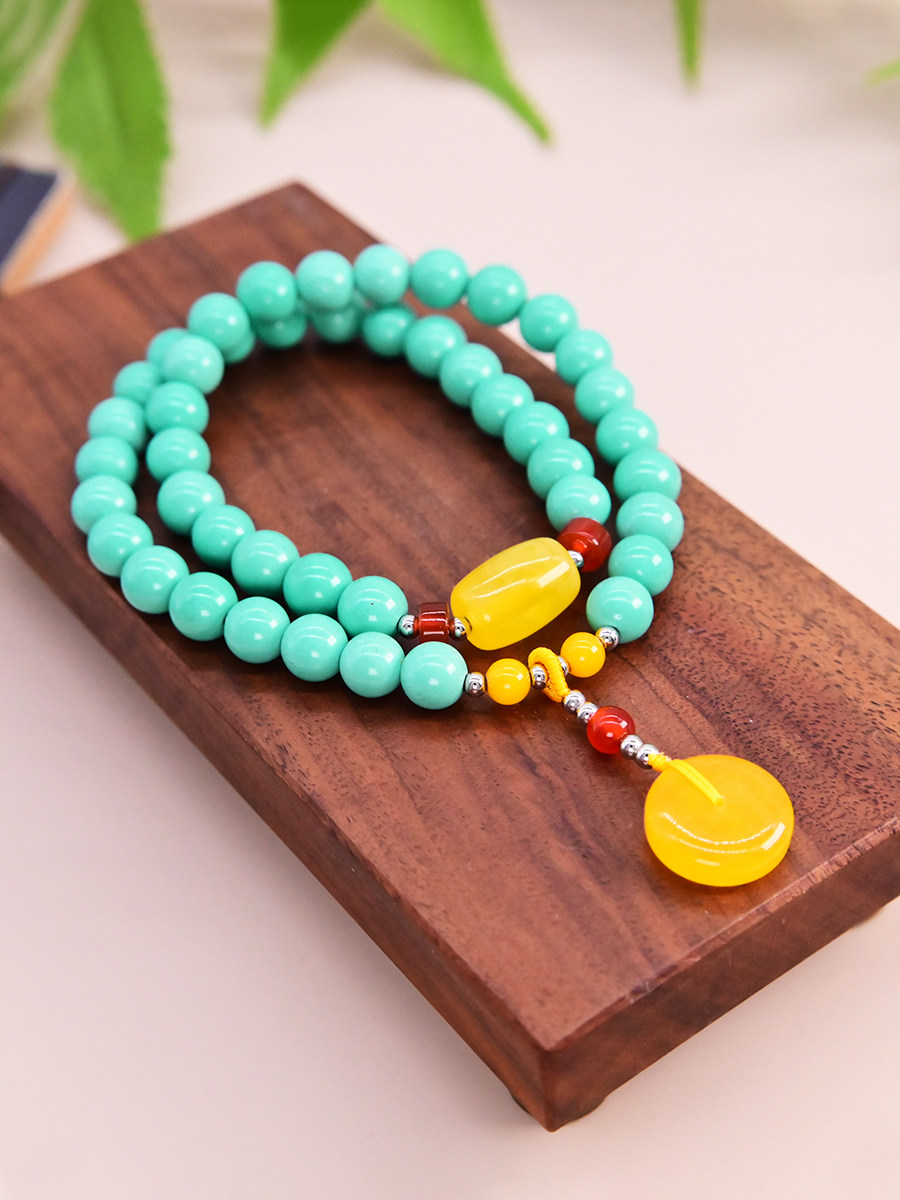 몽골어 청록색 멀티 원형 팔찌 민족 스타일 팔찌 밀랍 평화 버클 펜던트 복고풍 우아한 손 보석