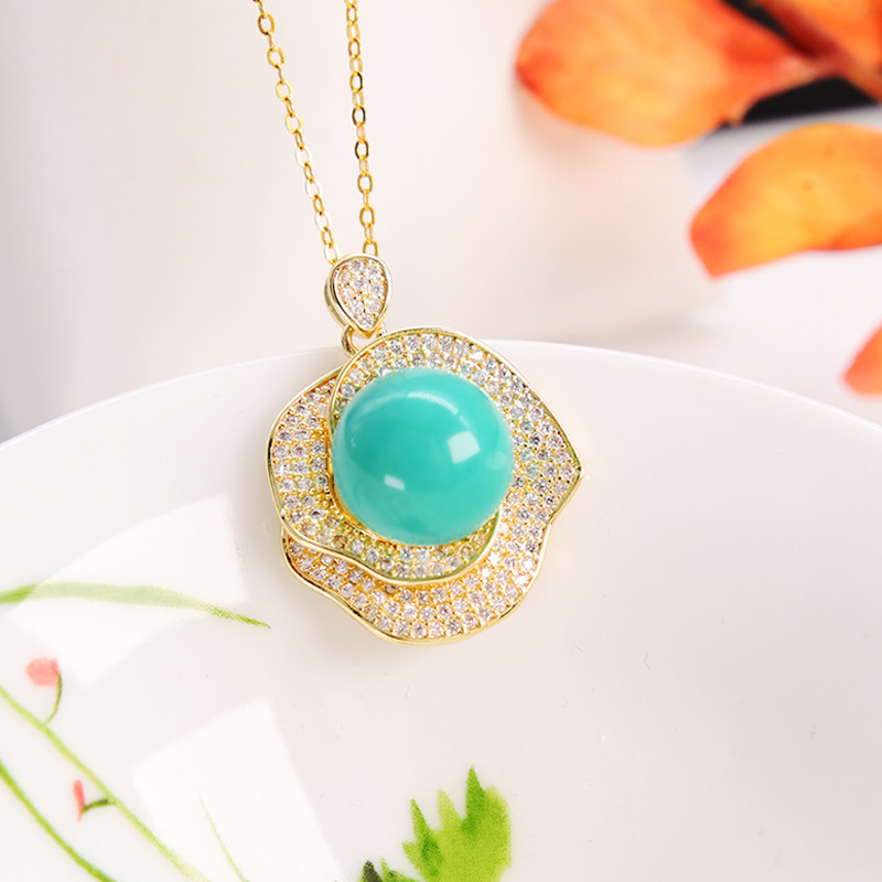 청록색 펜던트 몽골어 소나무 라운드 S  목걸이 세련된 기질 쥬얼리 맞춤형 다목적 여성 목 쥬얼리