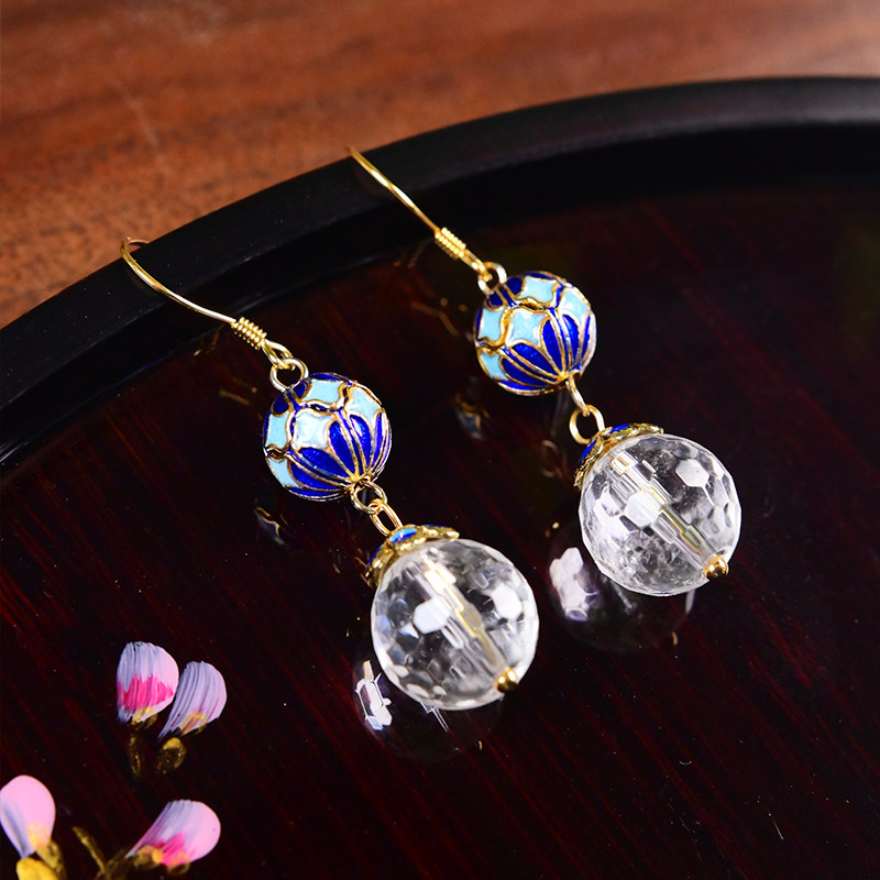 S  도금 과장된 화이트 크리스탈 귀걸이 패션 여성면 처리 된 귀걸이 민족 스타일 요정 우아한 귀 보석