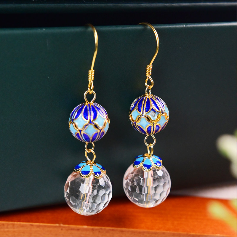 S  도금 과장된 화이트 크리스탈 귀걸이 패션 여성면 처리 된 귀걸이 민족 스타일 요정 우아한 귀 보석