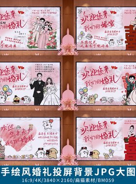粉色系手绘婚礼订婚宴回门宴酒店LED大屏幕/电视投屏4K背景JPG图