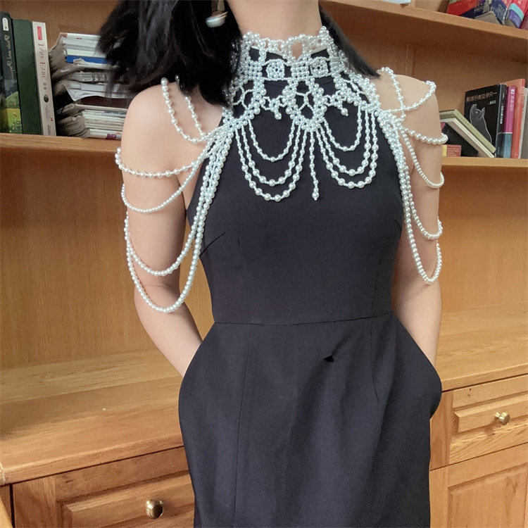 特！重工手作 奢华宫廷巴洛克仿珍珠披肩链流苏礼服婚纱抹胸配饰
