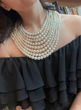 ~过目难忘~8股珍珠复古夸张项链