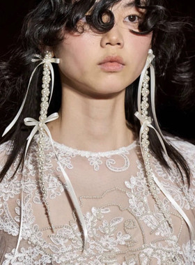 Simone 走秀款丝带蝴蝶结超长飘带水晶气质长耳环夸张耳钉