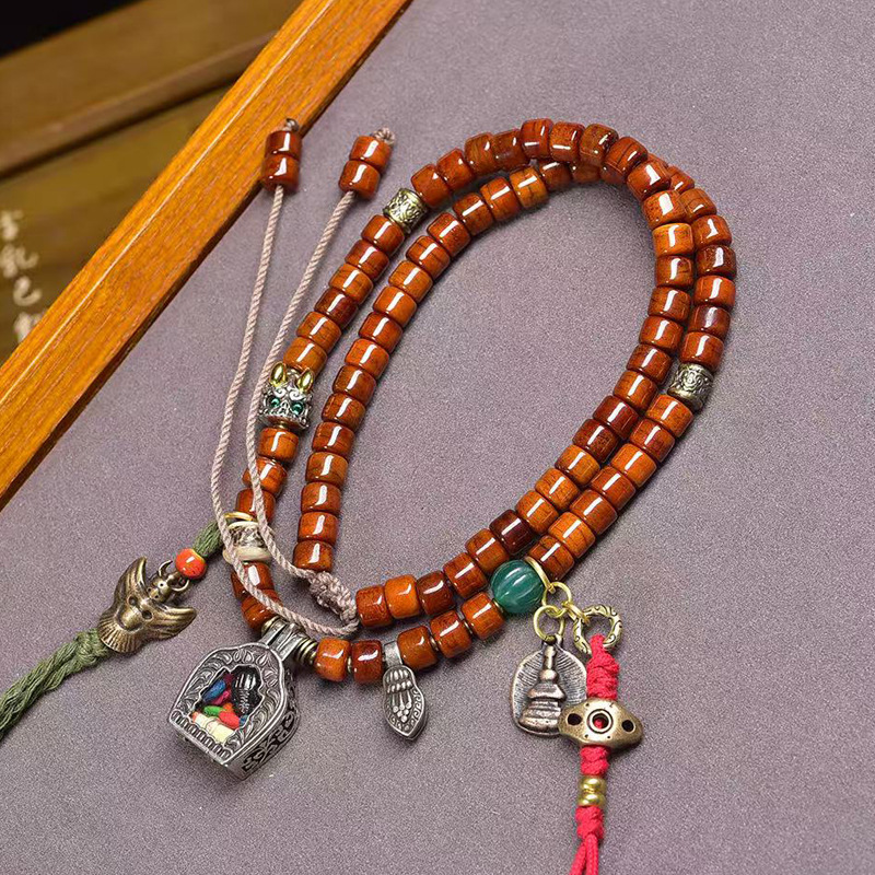 藏传回流骨桶珠文玩佛珠念珠脖挂可调节藏式嘎乌盒吊坠玛瑙配饰