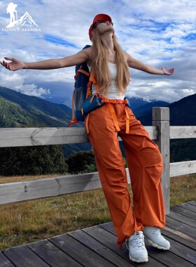 WASSUP橙色冲锋裤女登山徒步伞兵工装速干防晒运动小个子爬山穿搭