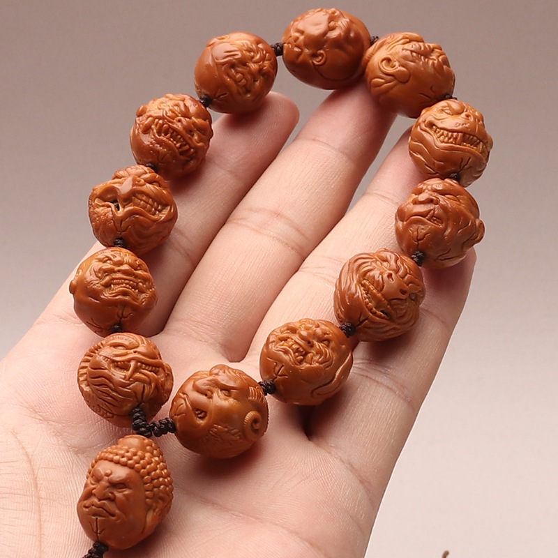 手工雕刻橄榄核手串十二生肖恶僧盘玩核雕文玩守护神橄榄胡手链男