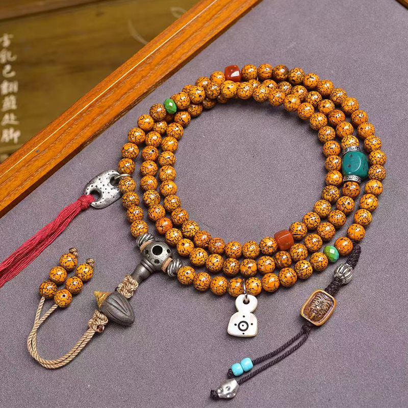 天然老料开片星月菩提108颗佛珠念珠脖挂玛瑙回流骨娘拉擦擦配饰