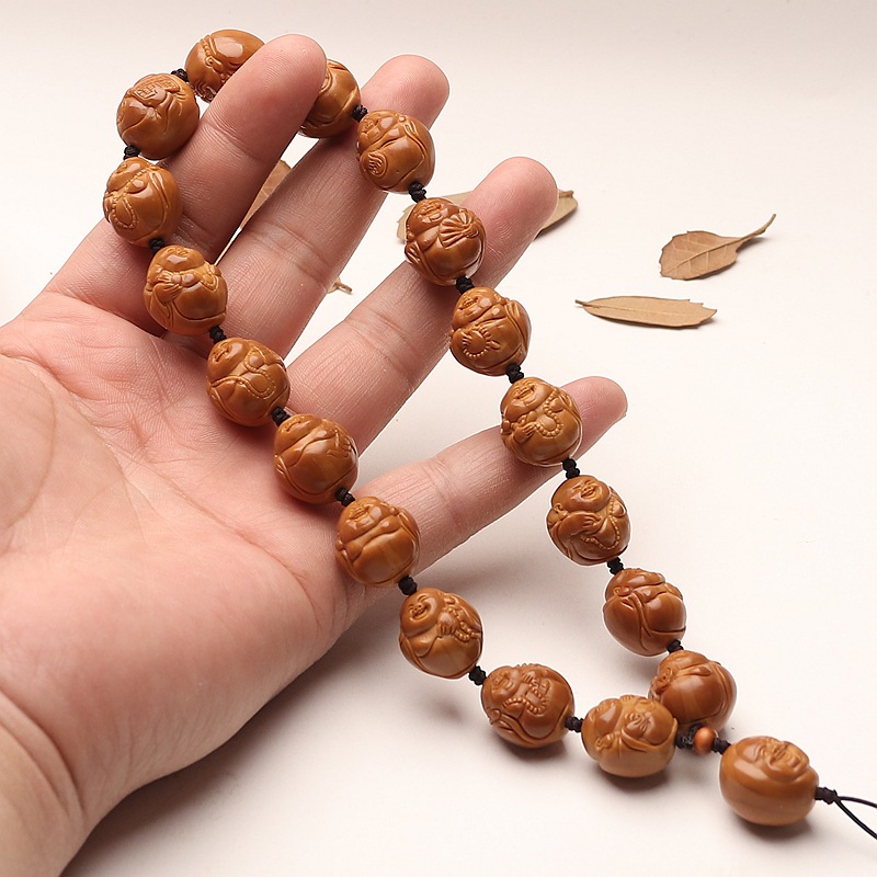 橄榄核铁核长串雕刻手持十八弥勒佛文玩小籽手把件男女送礼物单圈
