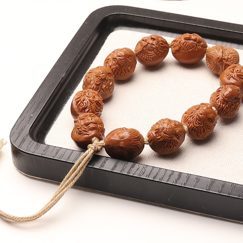 橄榄核雕刻铁核浮雕手工写实十二生肖守护神手串手把件文玩手链男