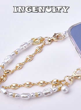 匠心手工坊人鱼姬珠饰手机挂链条手机仿珍珠挂绳手提防丢链手腕链