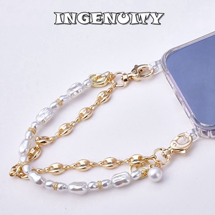 匠心手工坊人鱼姬珠饰手机挂链条手机仿珍珠挂绳手提防丢链手腕链