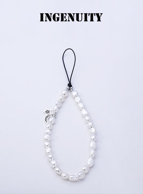 巴洛克纯白气质链条纯银配件适用华为苹果通用女天然珍珠手机挂绳