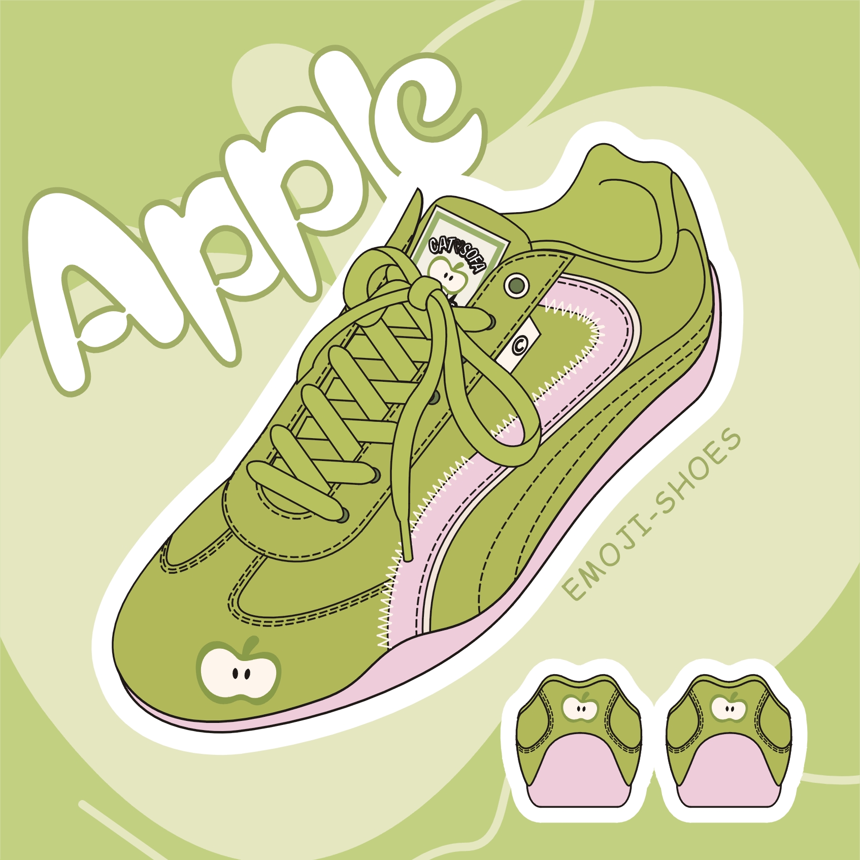 【emoji-lab系列】猫与沙发/青苹果薄底赛车鞋拼色休闲运动德训鞋