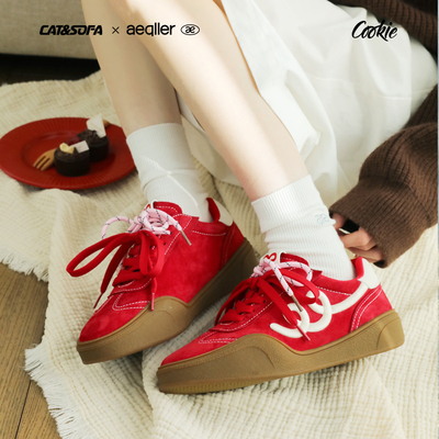 【曲奇系列】猫与沙发×aeqller/红色德训鞋新款刺绣休闲运动板鞋