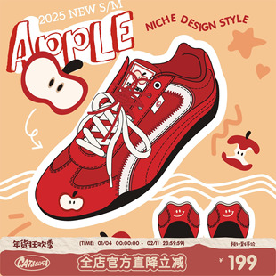 【emoji-lab系列】猫与沙发/苹果鞋红色薄底赛车鞋新款情侣德训鞋
