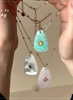 独家设计｜芒星系列切面天然水晶牌手工镶嵌能量吊坠项链祝福