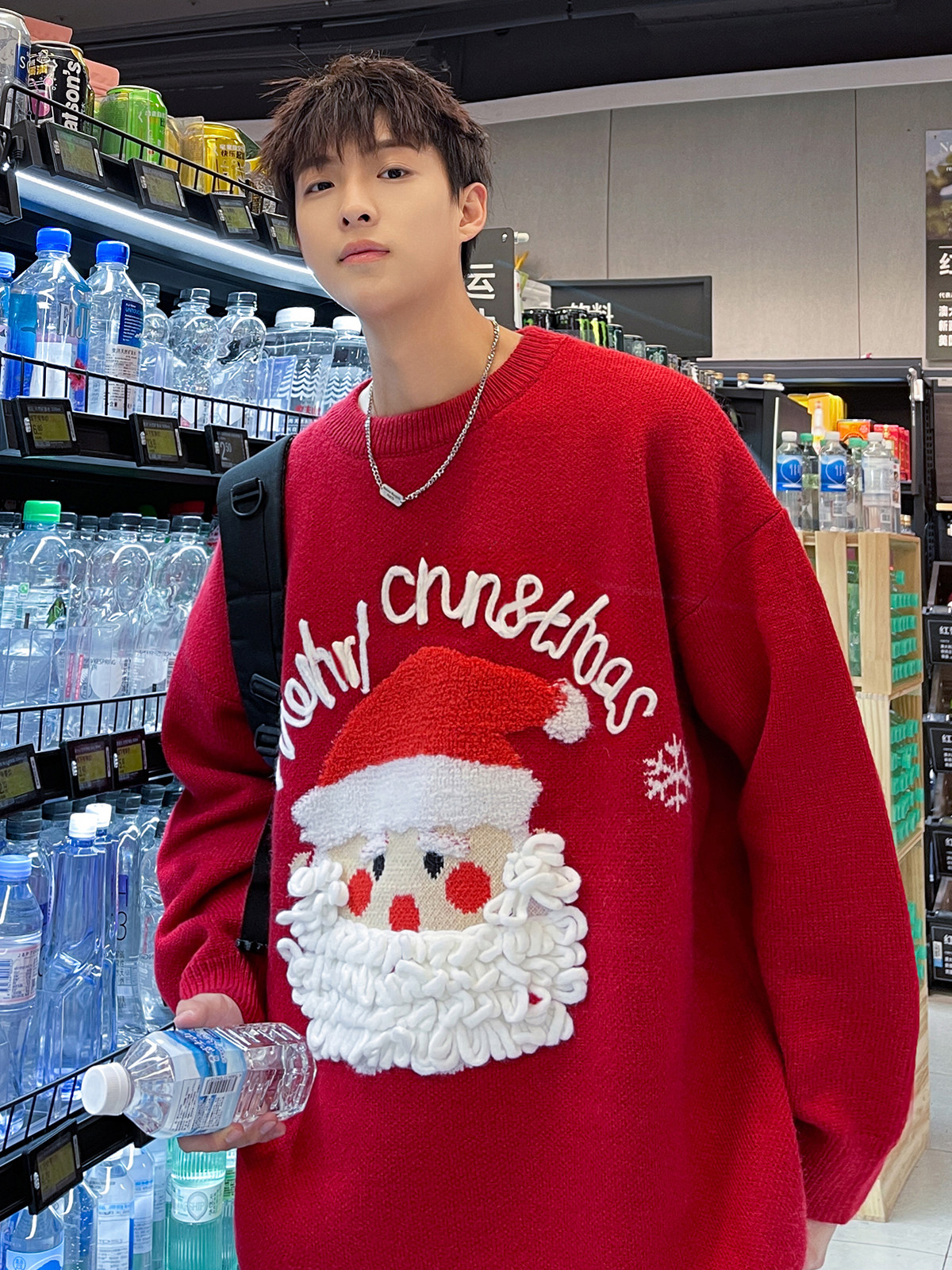 가을 겨울 남성용 산타클로스 라운드 넥 스웨터 아메리칸 스타일의 트렌디한 브랜드 커플룩 루즈하고 활용도가 높은 캐주얼 스웨터