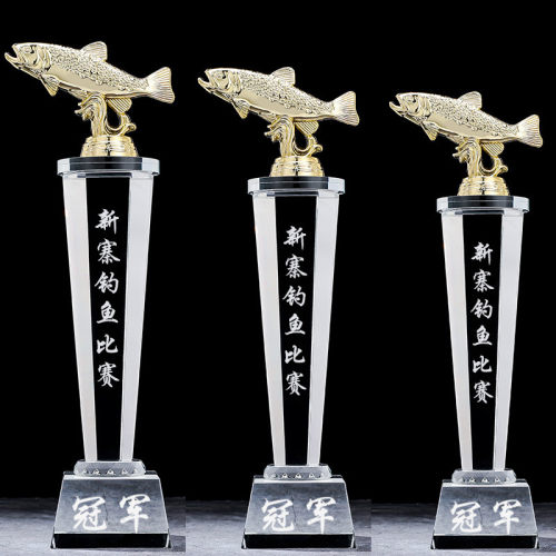 钓鱼水晶奖杯定制刻字
