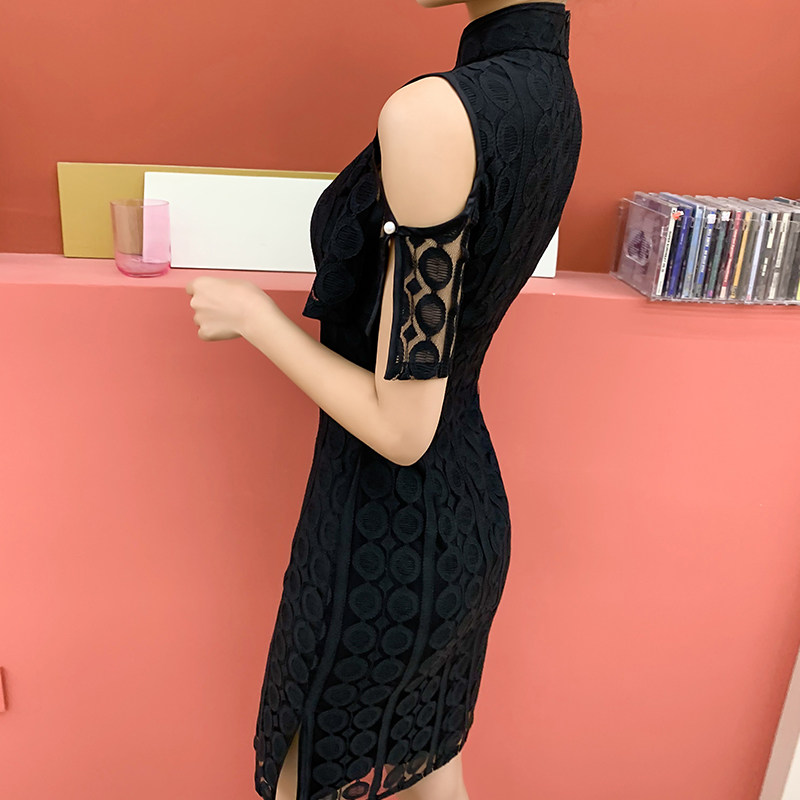 黑色旗袍改良夏季连衣裙年轻款少女小个子日常复古中国风时尚短款