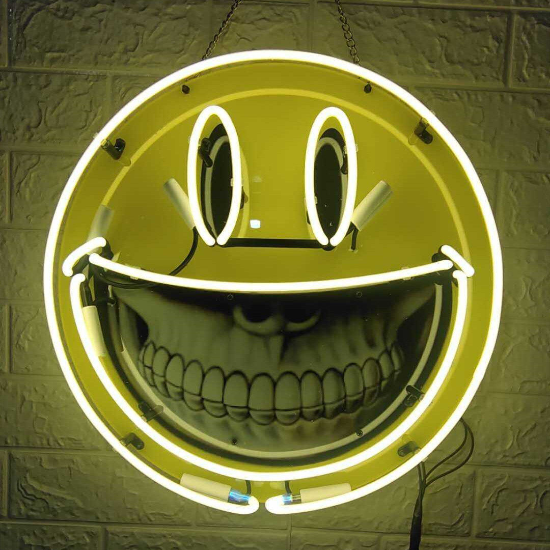 ins骷髅笑脸smile face霓虹灯neon 潮牌led发光灯牌 网红店铺装饰