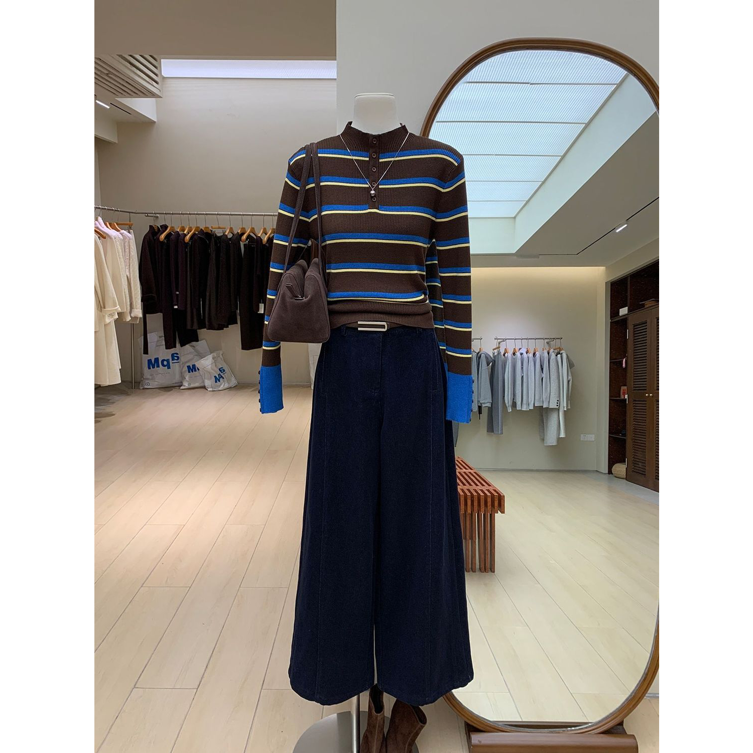 条纹针织衫设计感打底衫内搭上衣2025冬季复古小众长袖ins毛衣女