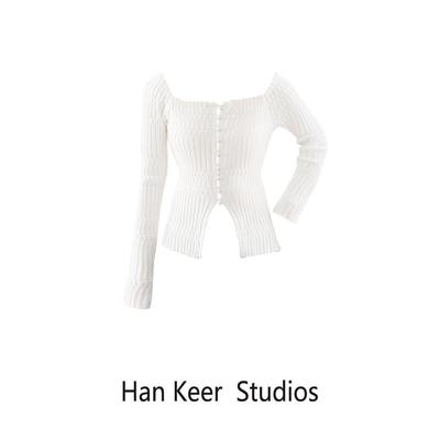 针织衫修身露肩一字肩赵露思同款