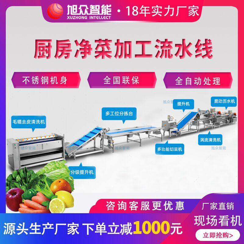 旭众皮牙子金瓜卷窝菜清洗机气泡豆瓣菜荷兰豆清洗清洗风干流水线