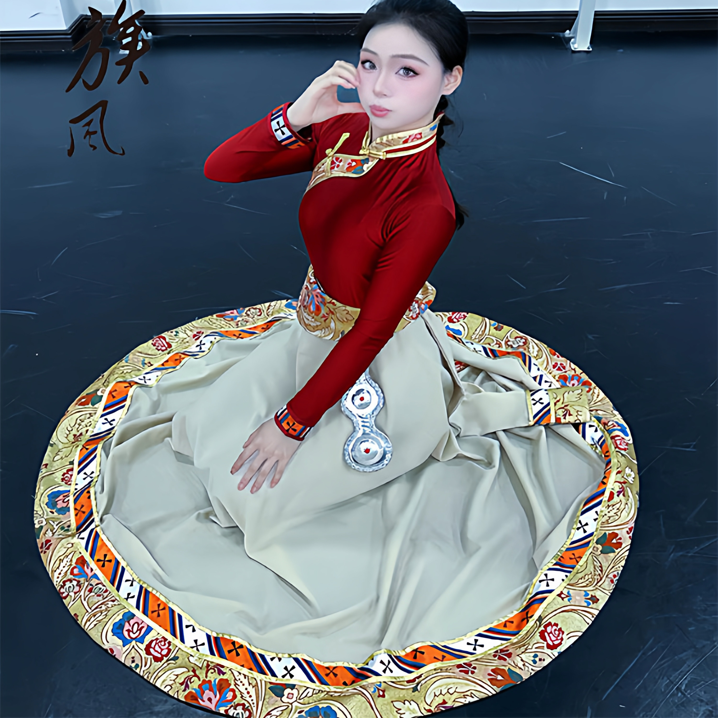 藏族舞蹈演出服装新款藏族练功半身裙子少数民族风艺考藏族大摆裙