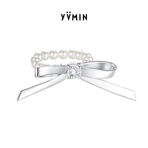 YVMIN尤目V字丝带蝴蝶结银戒指