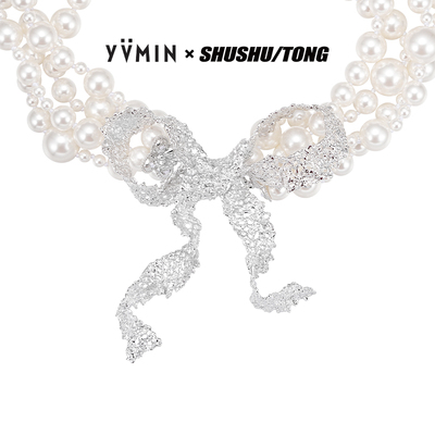 YVMIN尤目 x SHUSHUTONG 蕾丝蝴蝶结多层珍珠锁骨链项链生日礼物
