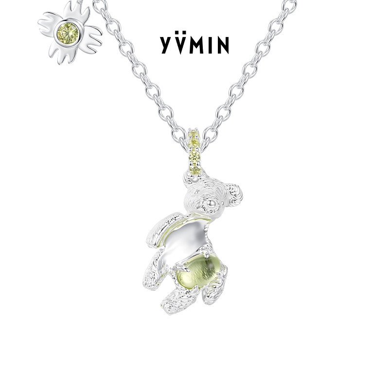 YVMIN尤目 压坏小熊项链葡萄石镶嵌925银锁骨链生日礼物新品