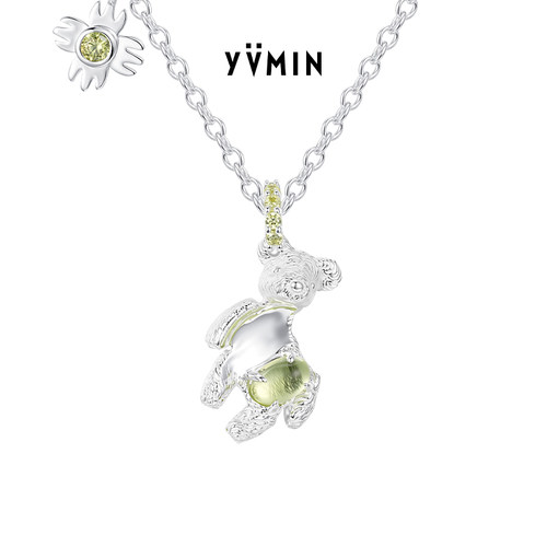 YVMIN尤目 压坏小熊项链葡萄石镶嵌925银锁骨链生日礼物新品