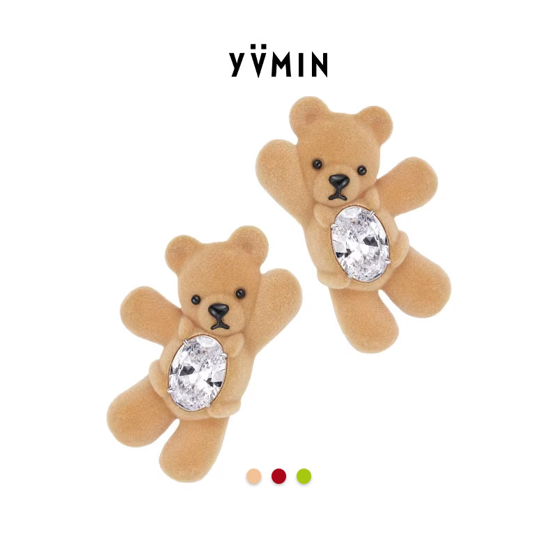 YVMIN尤目 招手小熊饼干宝石发卡发夹边夹刘海夹生日礼物红色发饰