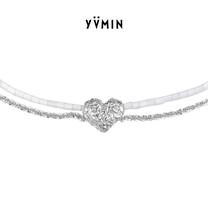 YVMIN尤目白色猫眼石爱心项链