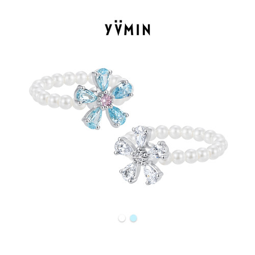 YVMIN尤目 钻花蝴蝶结珍珠戒指女设计师首饰生日七夕礼物新品