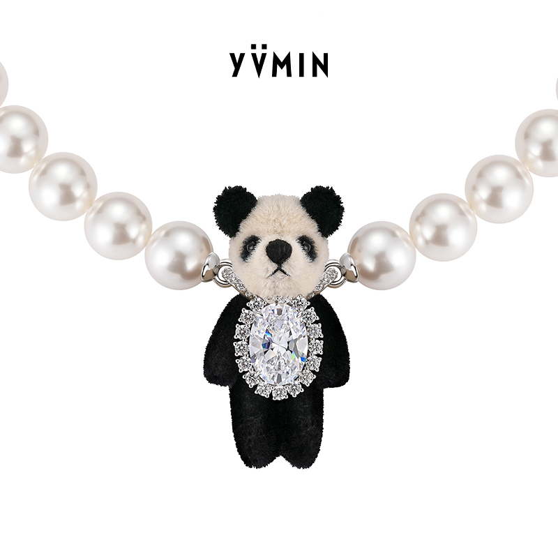 YVMIN尤目镶嵌熊猫珍珠项链