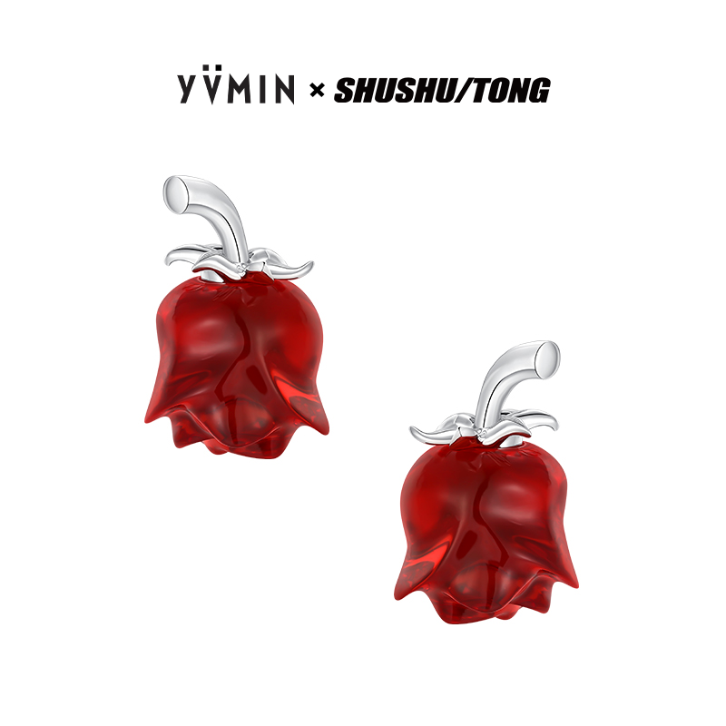 YVMIN尤目红玫瑰花苞耳钉
