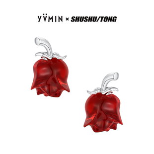 红玫瑰花苞透明耳钉生日礼物 SHUSHUTONG联名 YVMIN尤目