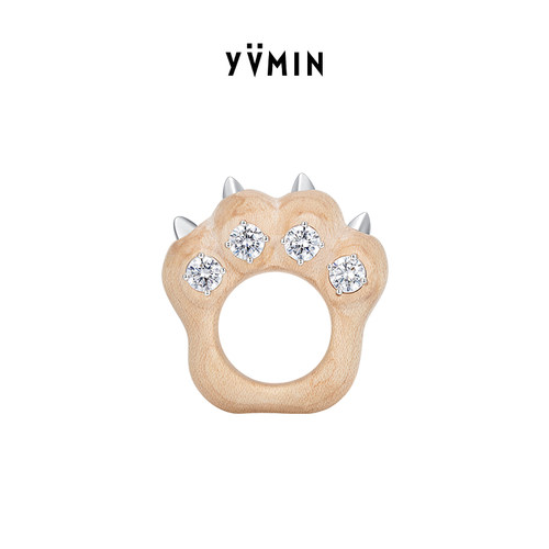 木质熊掌戒指设计师新品