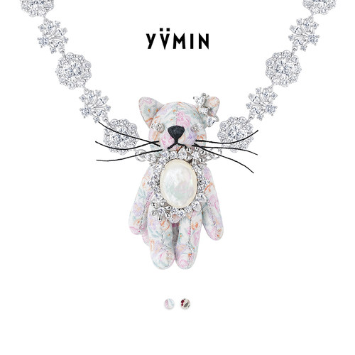 YVMIN尤目 碎花猫钻花项链女设计师新品生日礼物女生