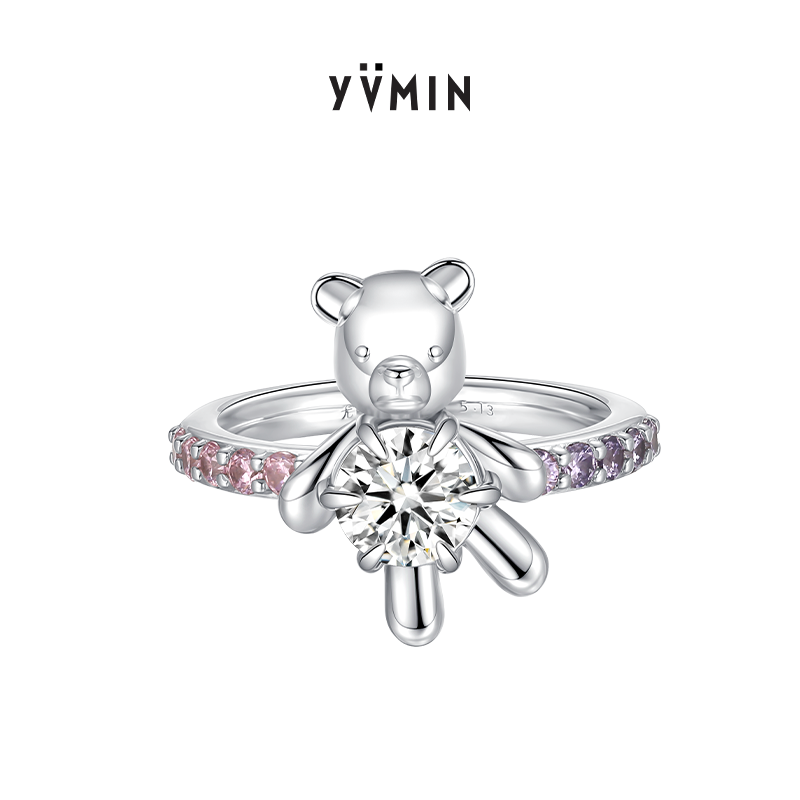 YVMIN尤目婚礼小熊六爪镶钻戒