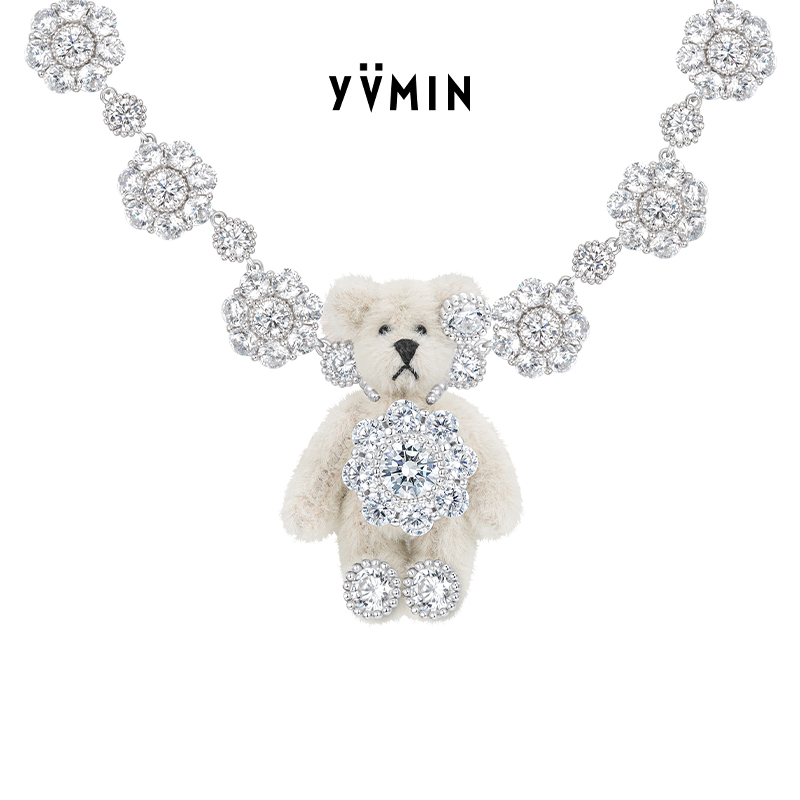 宝石花布偶熊珍珠项链
