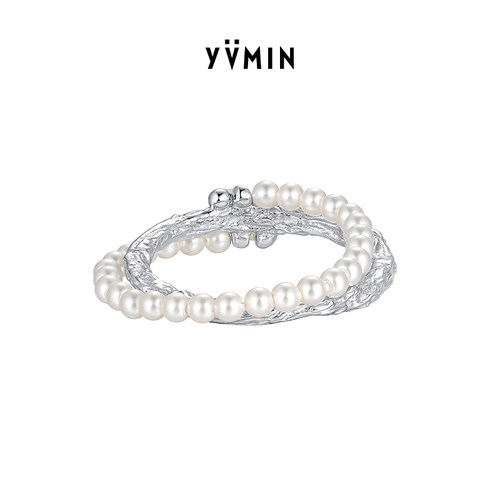 YVMIN尤目 珍珠链糖纸戒指多层肌理925银戒圈生日礼物