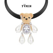 YVMIN尤目 植绒珍珠熊项圈项链毛衣链款 情人节生日礼物